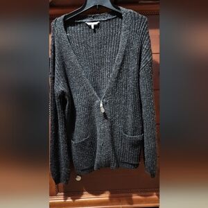 BKE Cozy Black Cardigan Sweater with half zip up and front pockets